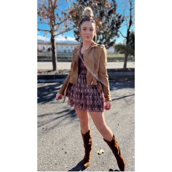 Zara Ruffled Printed Metallic Long Sleeve Mini Dress, Size Small - Picture 6 of 15